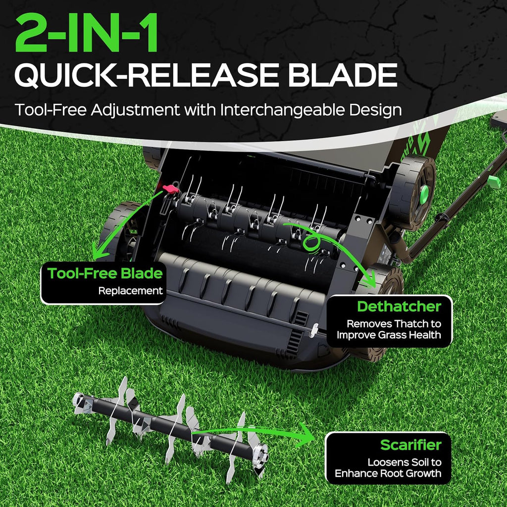 14-Inch 13.5 Amp 2-in-1 Electric Dethatcher and Scarifier with 11.5-Gallon Collection Bag, Lawn Dethatcher with