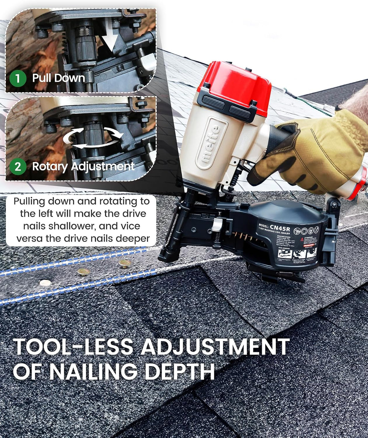 CN45R Roofing Nailer Pneumatic 15 Degree Coil Nail Gun 7/8" to 1-3/4"