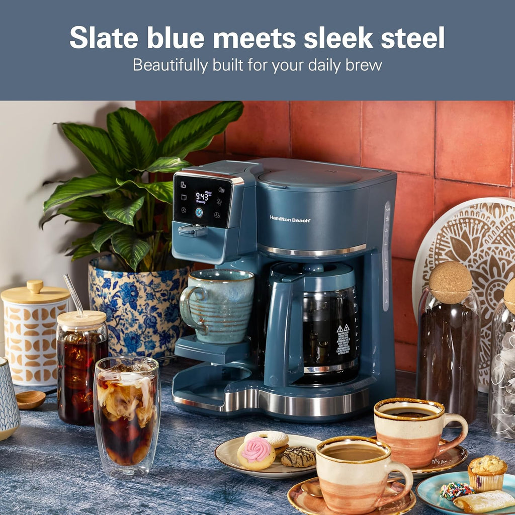 2-Way Drip Coffee Maker & Single Serve Coffee Machine | Hot & Iced Coffee Maker| 12 Cup Glass Carafe| AquaFlow