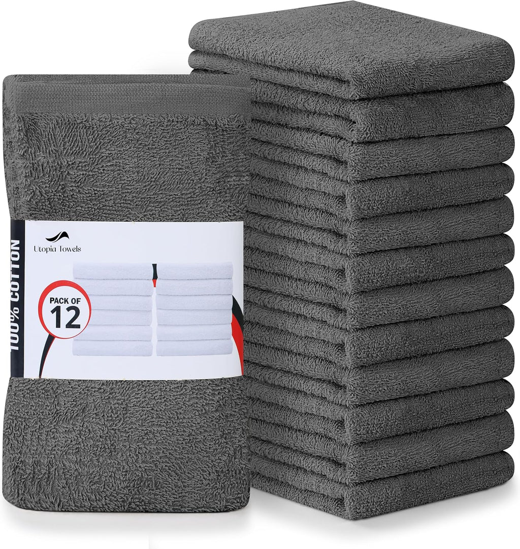 Kitchen Bar Mops, Pack of 12, 16x19 in, 100% Cotton, Grey