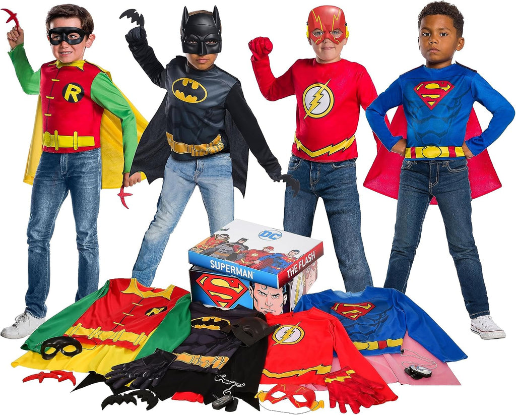DC Comics Superheroes: Superman, The Flash, Batman & Robin Dress Up Trunk for Kids, Boy's Small