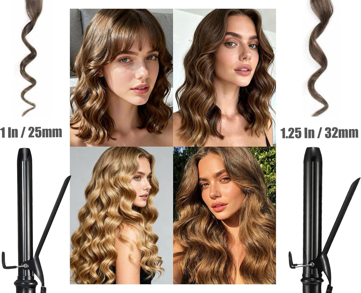 1 Inch Extra Long Hair Curling Iron with Ceramic Tourmaline Barrel, Professional Hair Curler up to 450°F with Dual