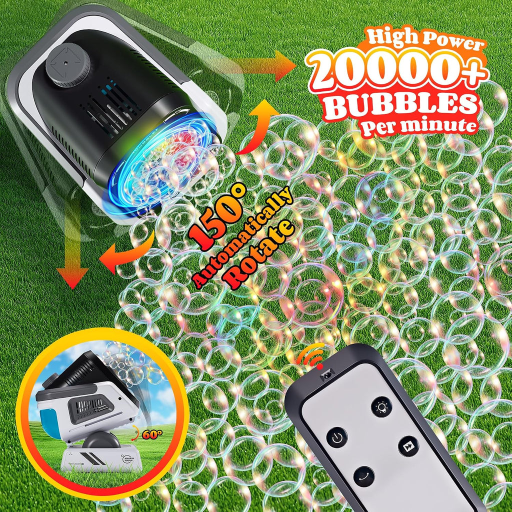 Upgraded Bubble Machine Outdoor Toys for Kids & Wedding Party | Auto Rotation,Type-C Rechargeable,Remote Control,RGB