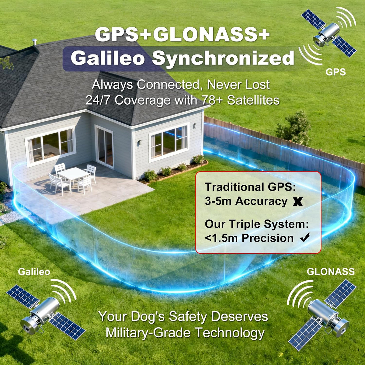GPS Wireless Dog Fence System –No Subscription Electric Anti Escape Collar,Circular 65-9,840 ft & Irregular Fence.