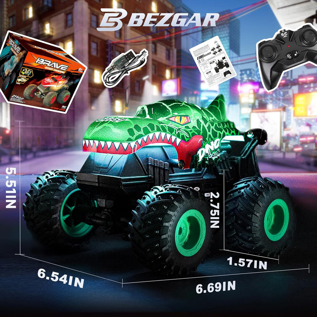 Monster Truck Toys - Remote Control Monster Truck with Light & Music, Dinosaur Toys for Kids, 1:20 Scale RC Truck