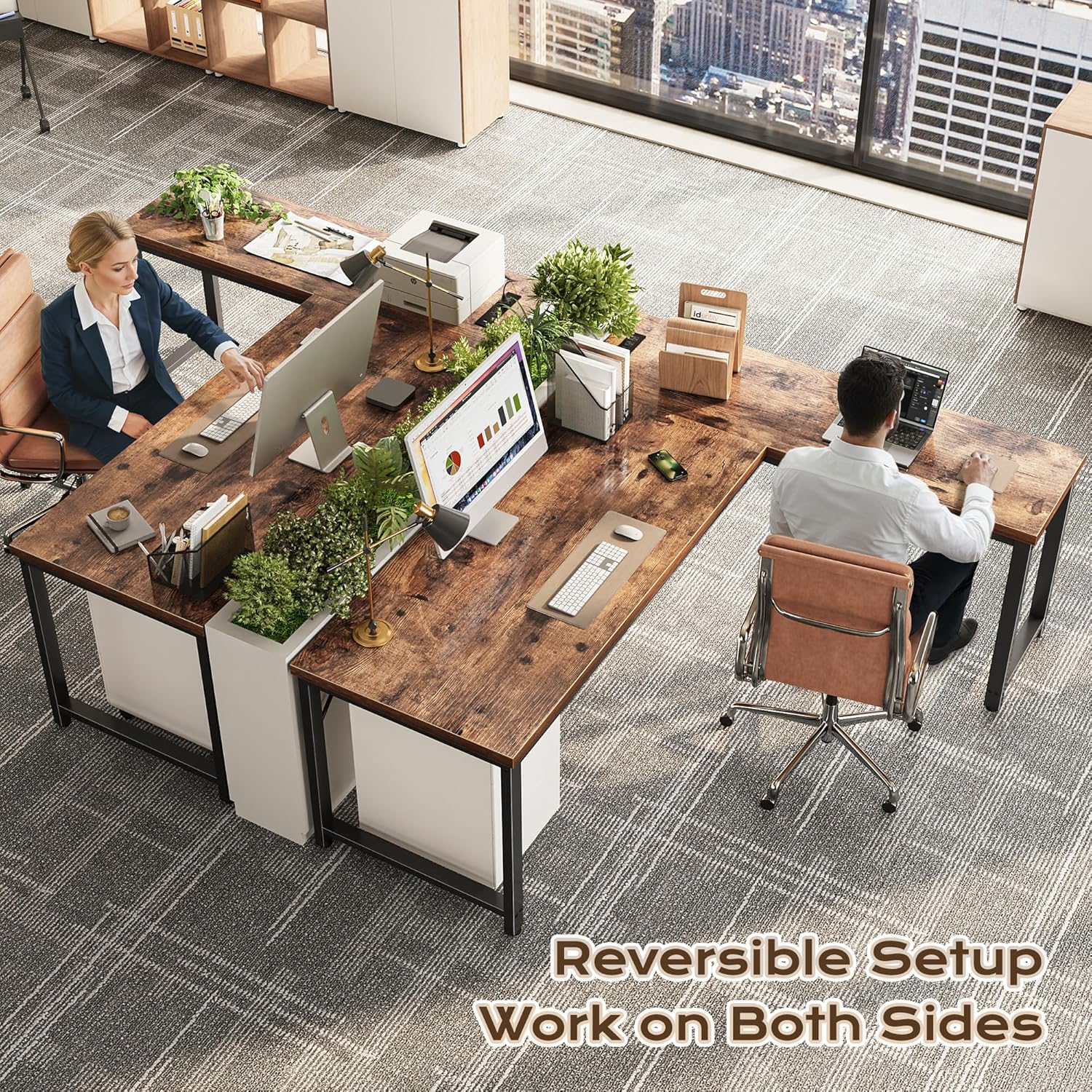 63 Inch L Shaped Desk with Power Outlets and USB-C Port, 0.95 Inch Thicker Desktop, Reversible Computer Desk, Larger