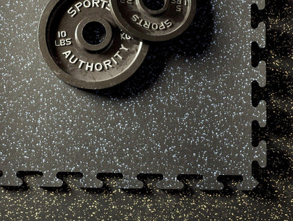 Fit-Lock 3/8 Inch Heavy Duty Rubber Flooring - Interlocking Rubber Tile (24" x 24" tile) Solid Black - 6 Center Tiles