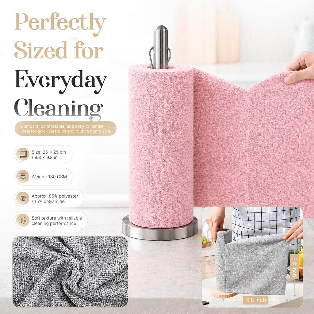 Microfiber Cleaning Cloth Roll 20 Sheets 11" x 10" Tear Away Microfiber Towel Roll Reusable Paper Towels Washable