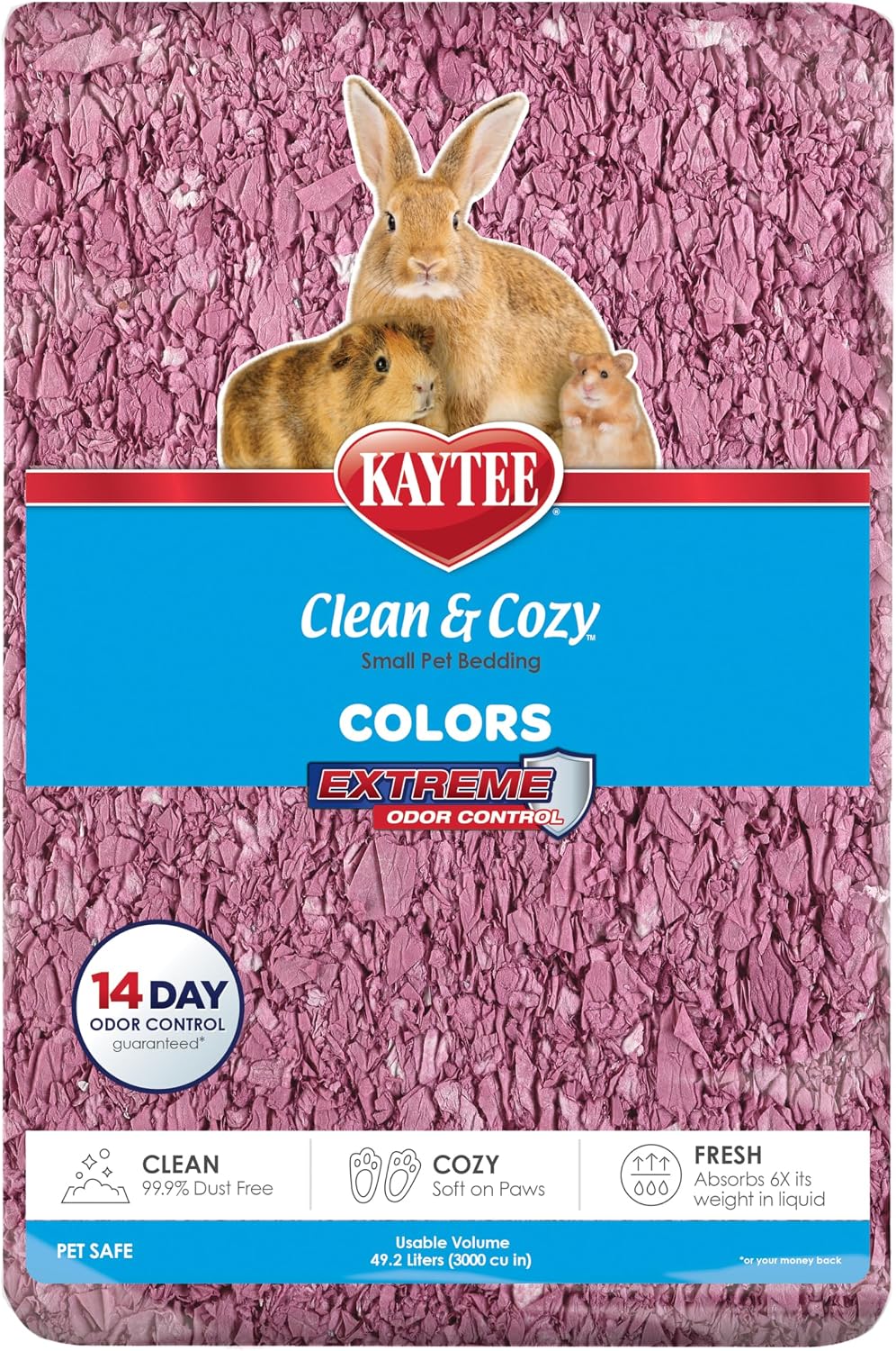 Clean & Cozy Colors, Small Animal Bedding with Extreme Odor Control, Plum, 49.2 Liters