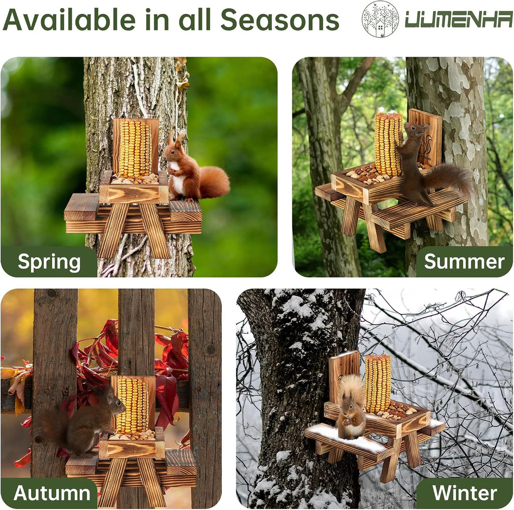 Squirrel Feeder for Outside,Carbonized Squirrel Picnic Table Feeder