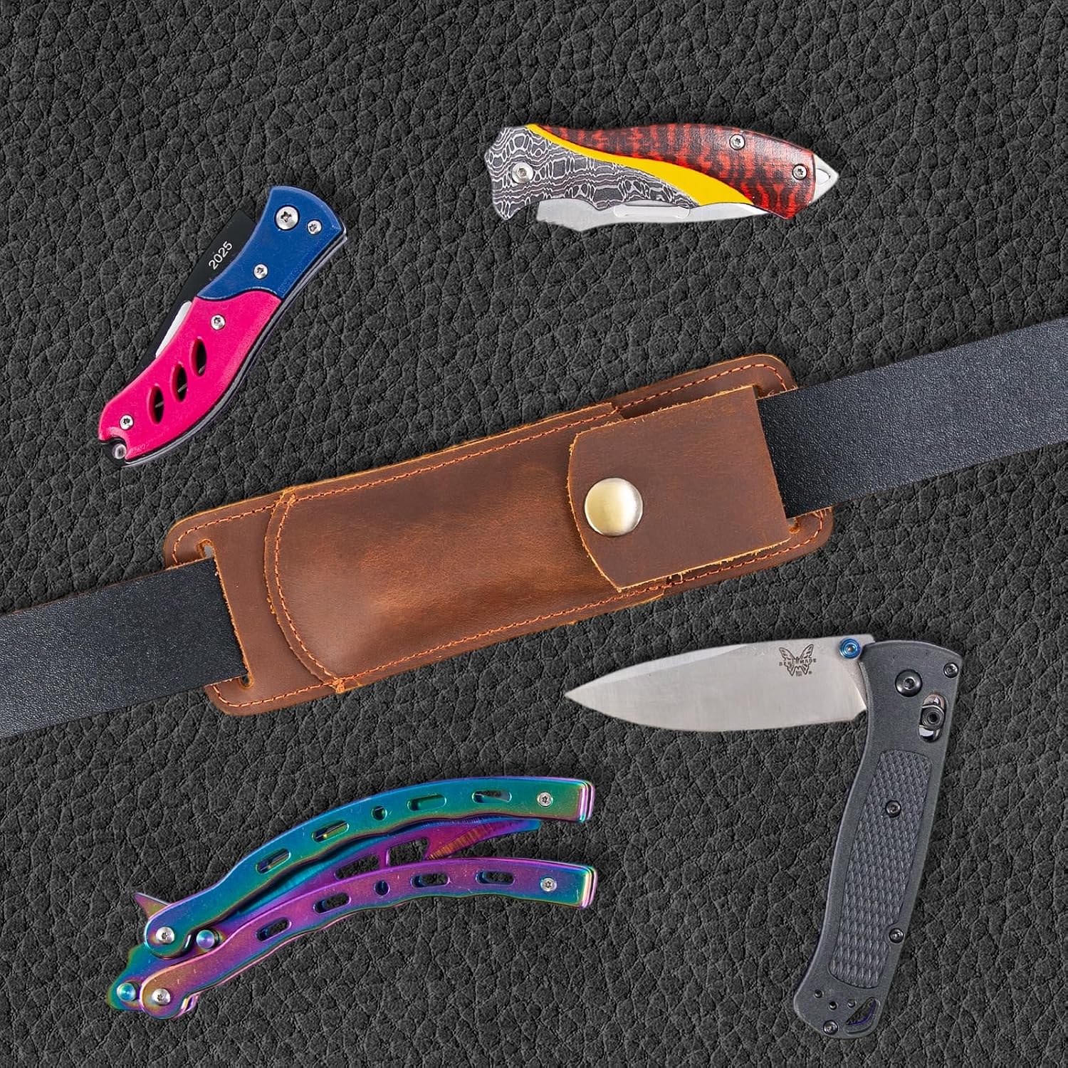 Knife Sheath,Belt Buckle Knife Sheath,Leather Knife Sheaths for Belt,Pocket Knife Folding EDC Belt Knife Holster,Open