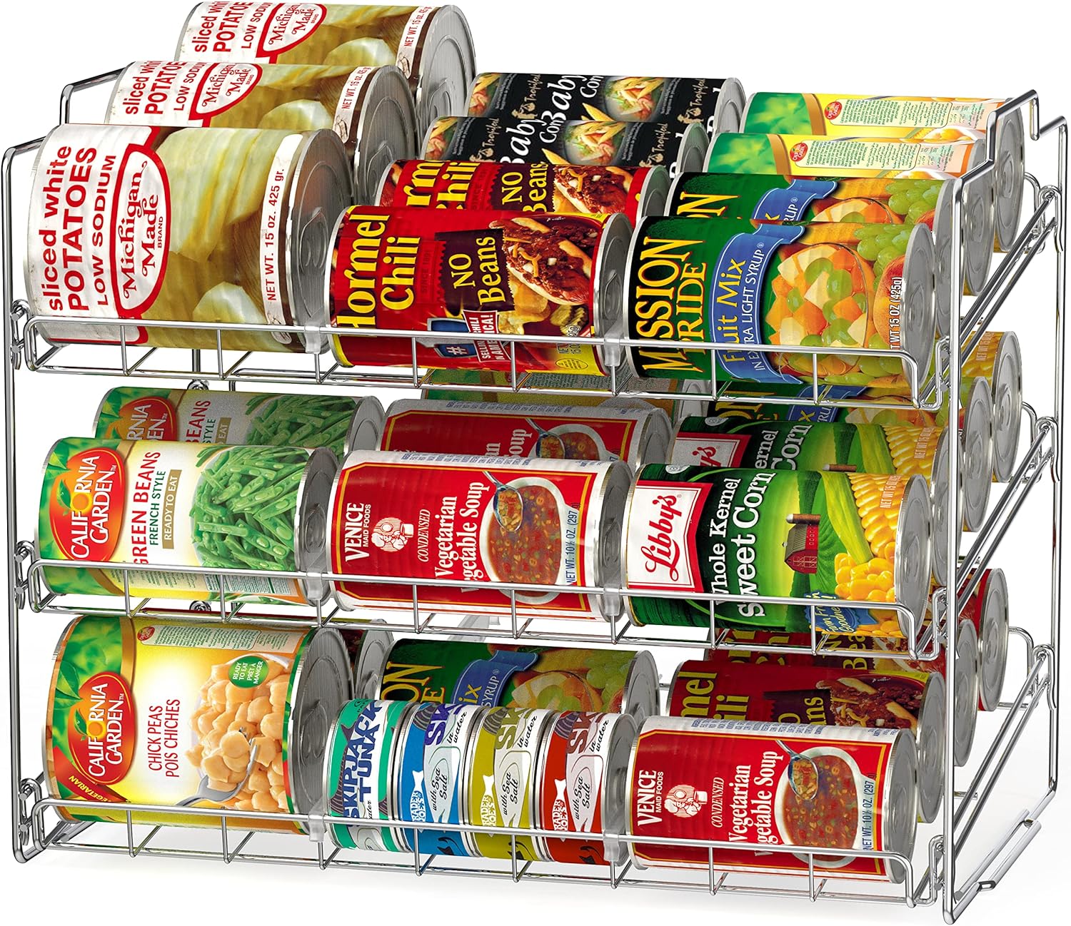 Stackable Can Rack Organizer for Kitchen and Pantry, Holds Upto 36 Cans, Chrome Finish