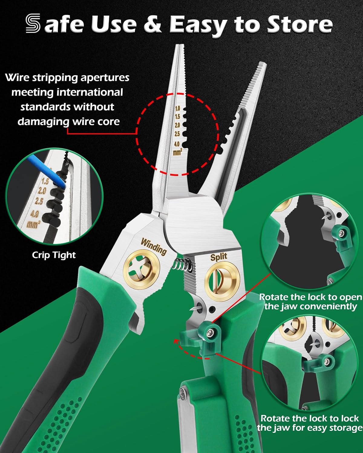 Safeguard Wire Stripper with Voltage Tester (12V-250V AC/DC), Wire Crimper Cutter for 10-18 AWG – Electrician Tool
