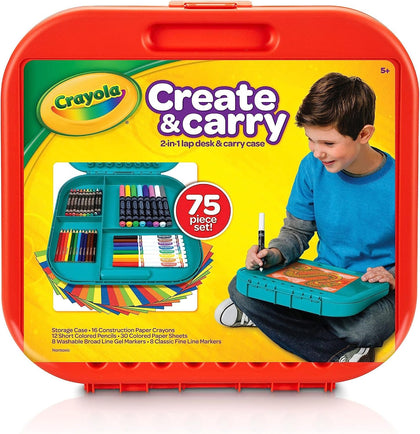 Create 'N Carry Travel Art Set for Kids (75pcs), 2-in-1 Lap Desk & Carrying Case, Essential Art Supplies Kit, Spring
