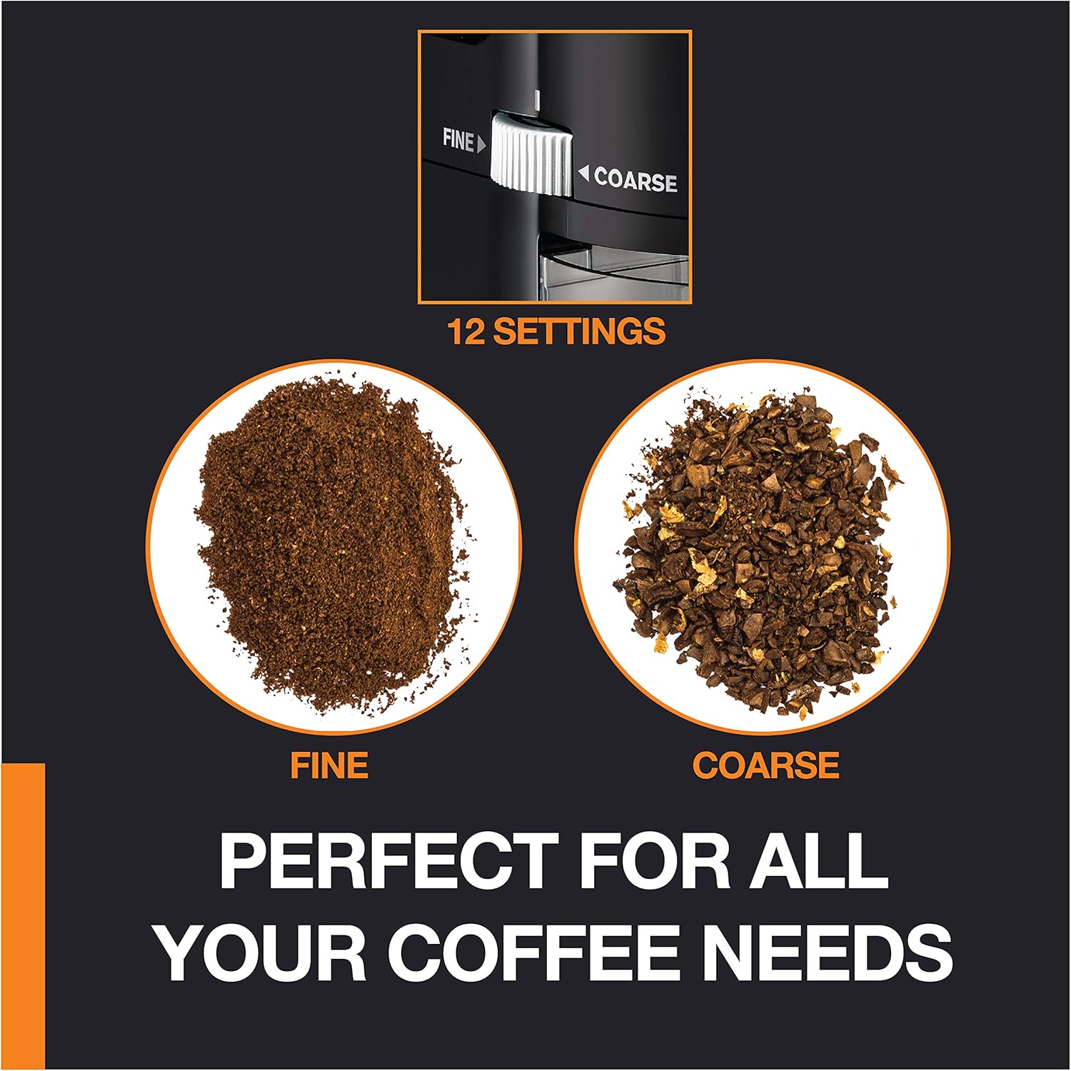 Precision Burr Coffee Grinder: 12 Settings, 8 oz Capacity for Drip, French Press, Espresso, Pour Over, Cold Brew