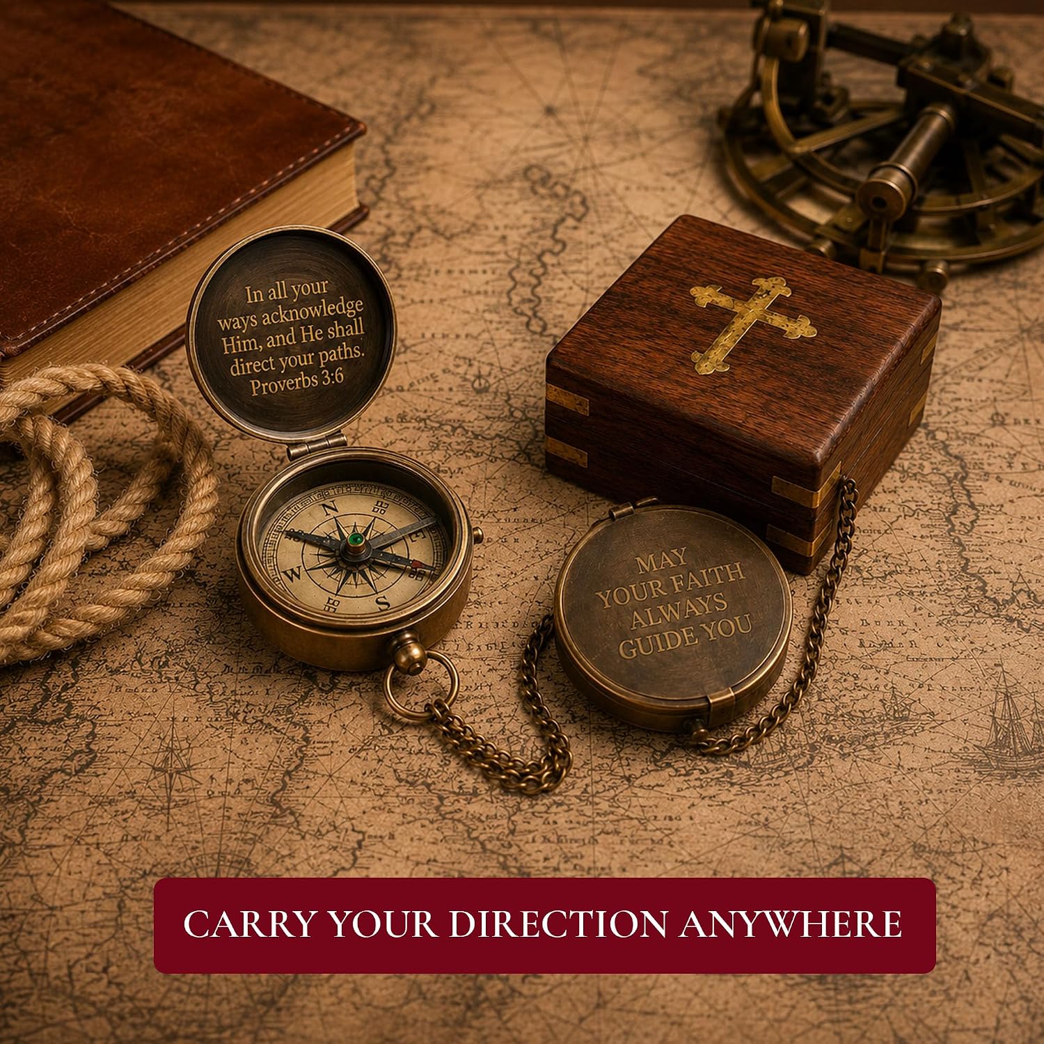 Baptism Gifts for Boys - Engraved Working Handmade Compass with Scripture - Religious, Christian, Catholic