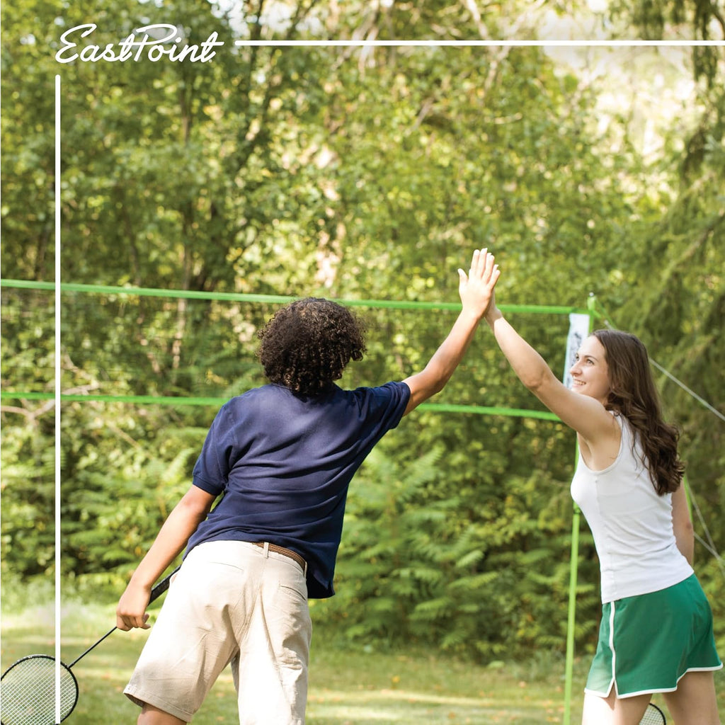 EastPoint Outdoor Games, Volleyball Net, Badminton Set, 4 Rackets & Ball | 2-In-1 Backyard Play, Height-Adjustable