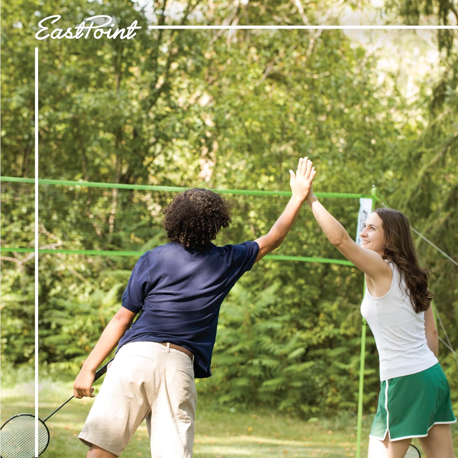 EastPoint Outdoor Games, Volleyball Net, Badminton Set, 4 Rackets & Ball | 2-In-1 Backyard Play, Height-Adjustable