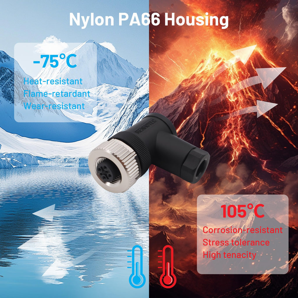 M12 Aviation Connector,4pcs 5-Pin Female Right Angle Socket Panel A Code Field Wireable IP67 Waterproof Industrial Circular Connector