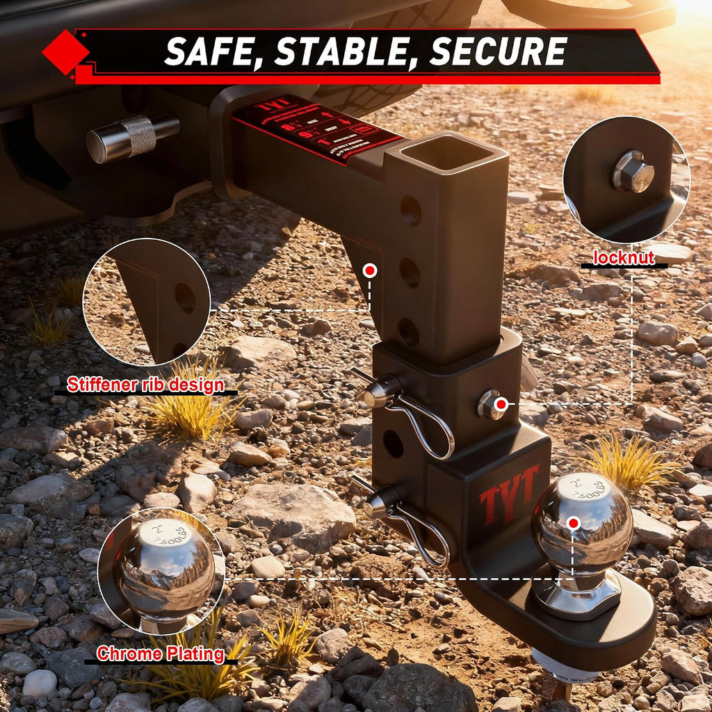 Adjustable Trailer Hitch Ball Mount for 2 Inch Receiver