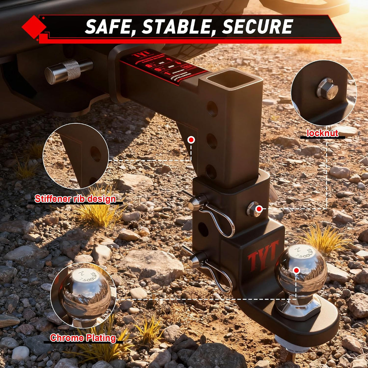 Adjustable Trailer Hitch Ball Mount for 2 Inch Receiver