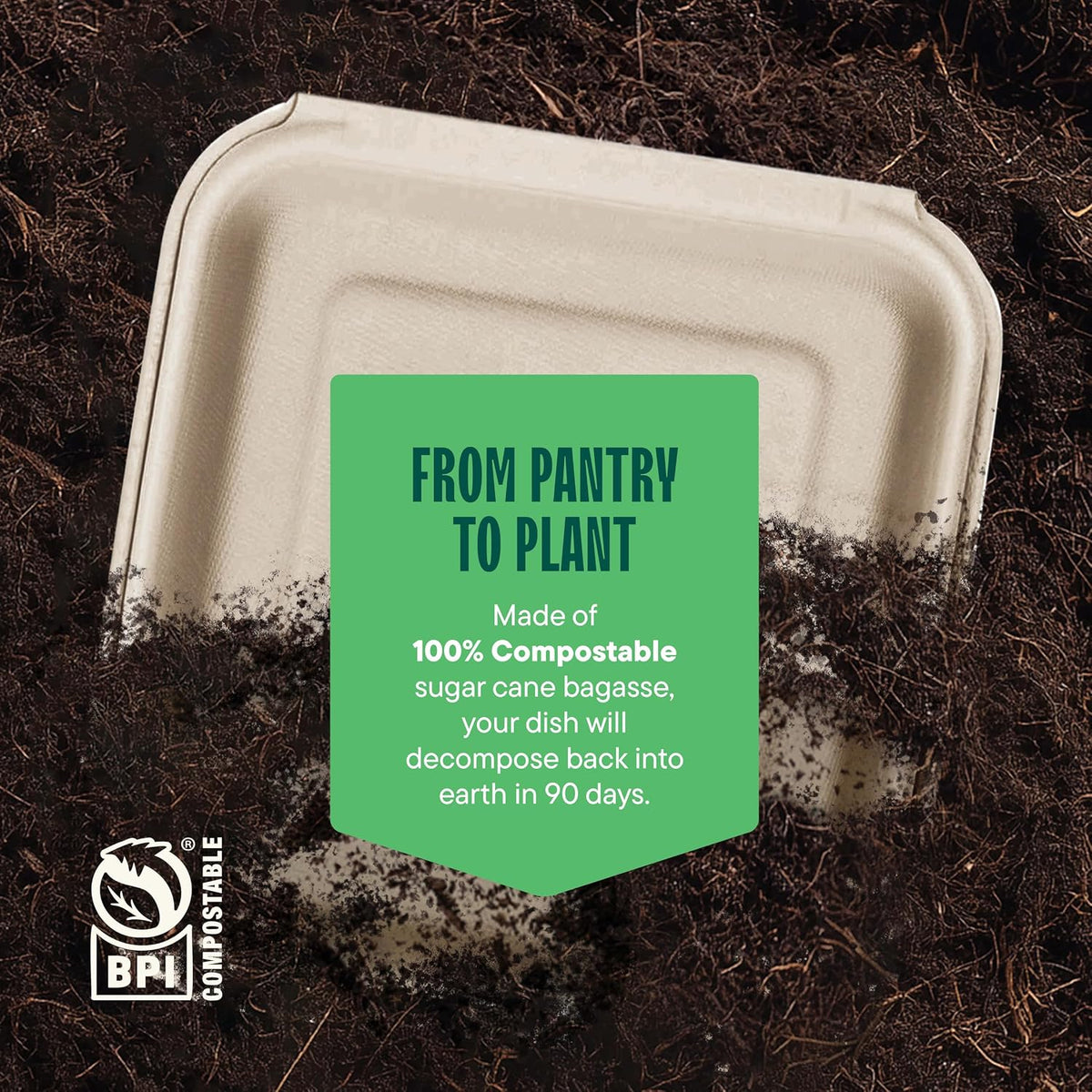 100% Compostable Clamshell Take Out Food Containers [8X8" 3-Compartment 50-Pack] Heavy-Duty Quality to go Containers