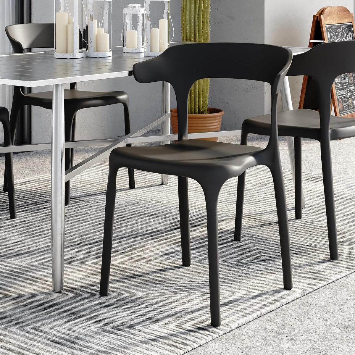 4 Pack Plastic Stacking Chairs, Stackable Dining Chairs for Kitchen Patio, Portable Indoor Outdoor Use, No Assembly