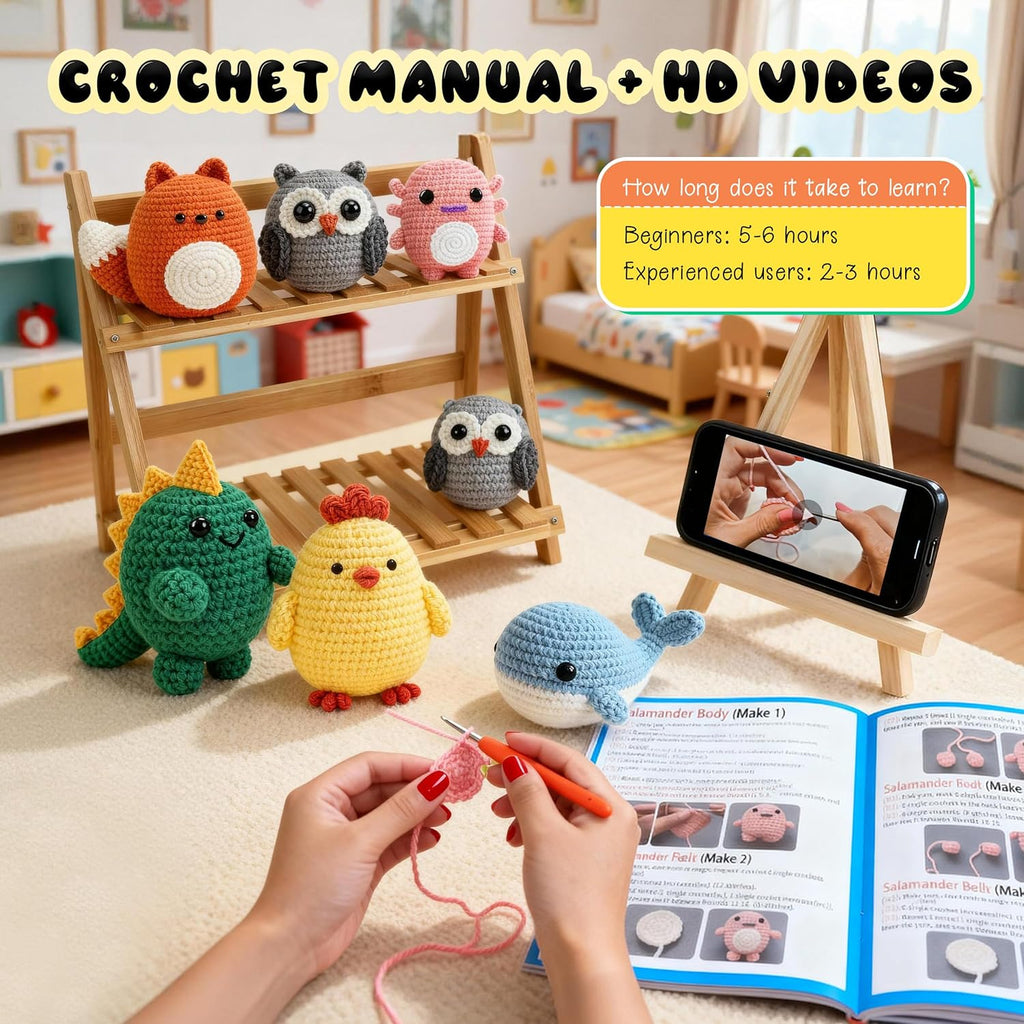 Crochet Kit for Beginners 6 PCS Amigurumi Animal Family Crochet Starter Kit with Step-by-Step Video Tutorials 40%