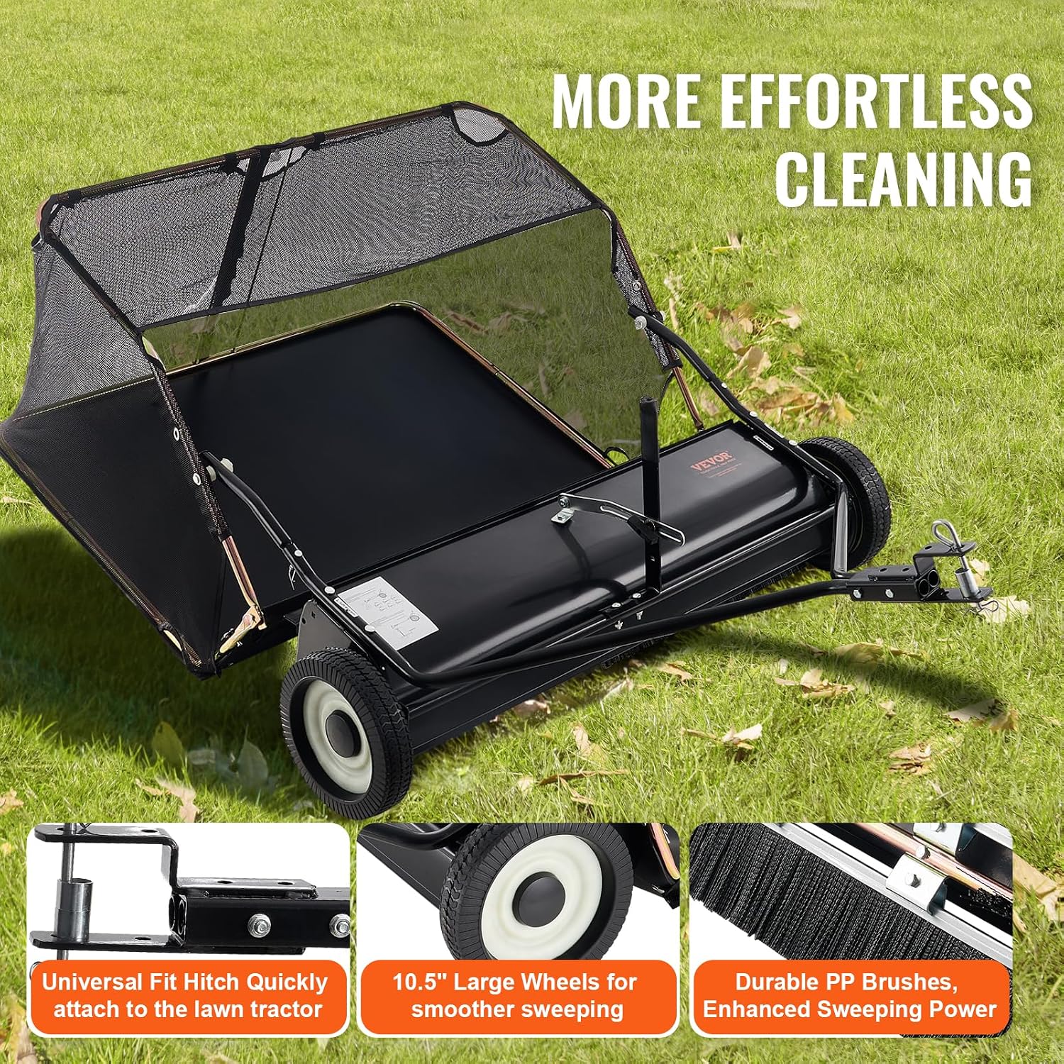 42" Tow-Behind Lawn Sweeper, 12 Cu. Ft. Hopper Leaf & Grass Collector