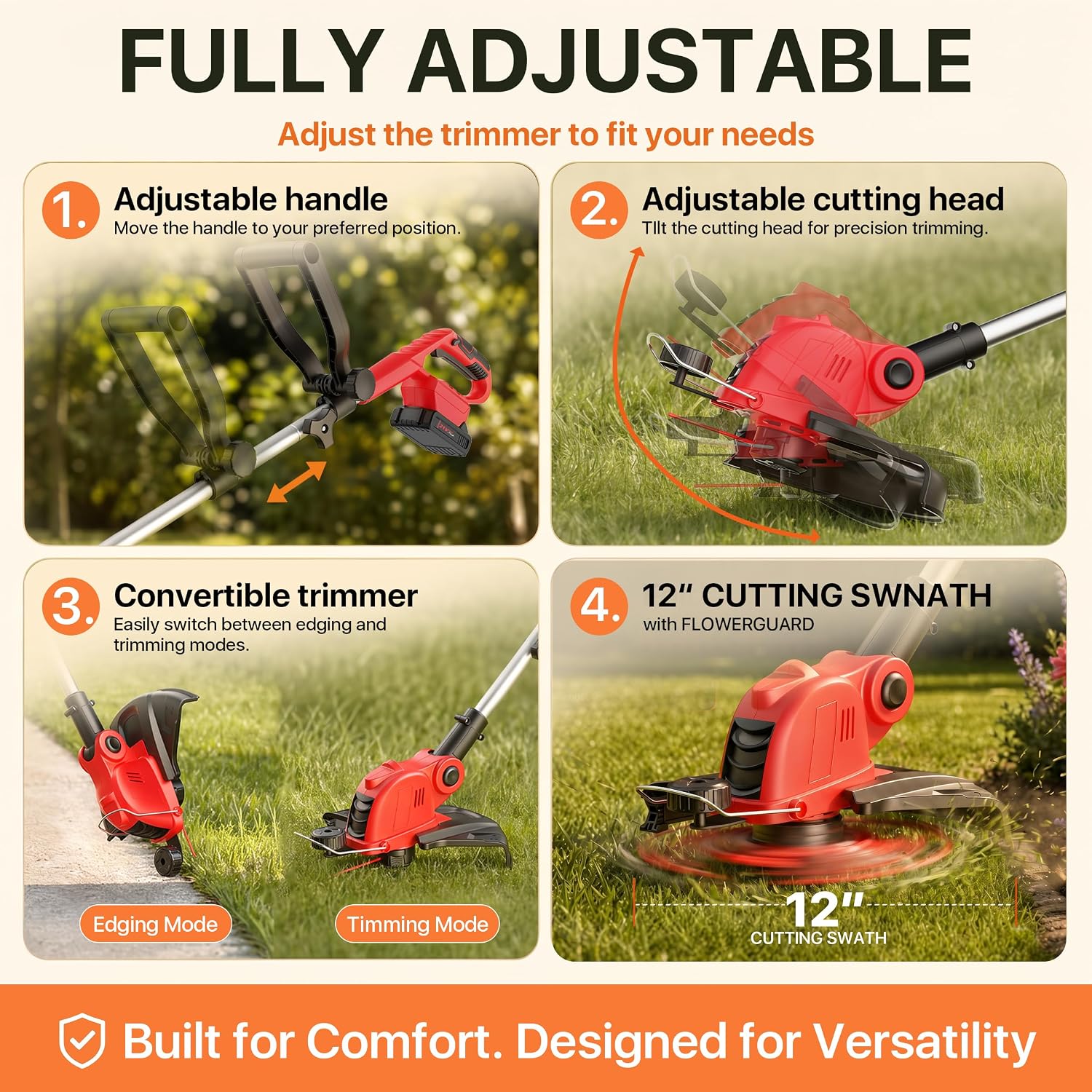 21V Electric Weed Wacker with 2x2.5Ah Battery Powered Weed Eater | 12 Inch Cordless Weed Wacker &Auto Line Feed