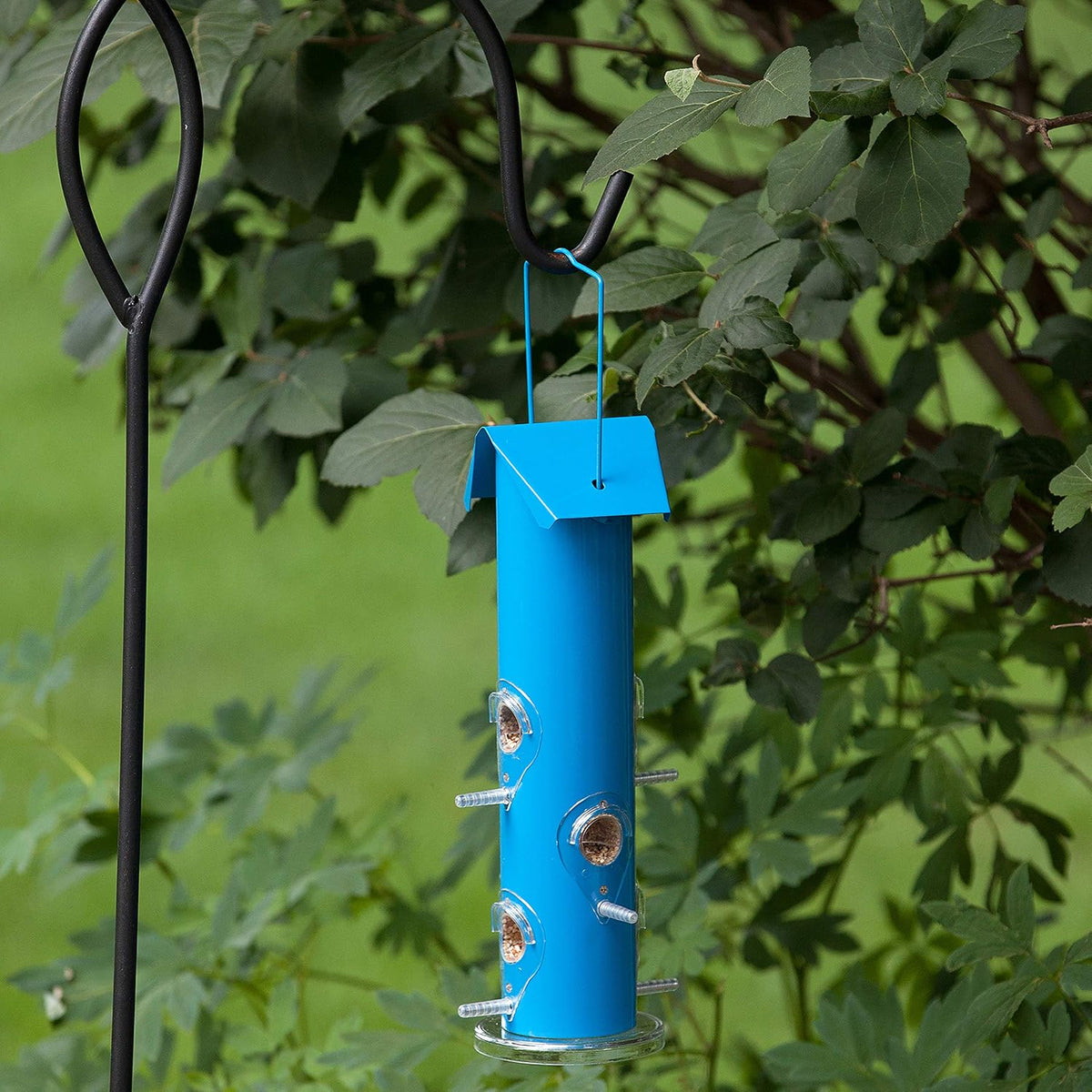 Blue Metal Tube Wild Bird Feeder - 1 lb Capacity for Wild Bird Seed - Durable Construction - 391