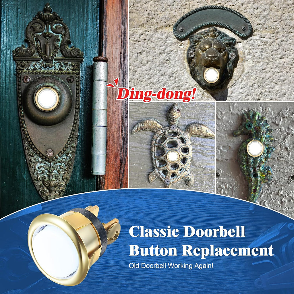 2 Pack Lighted Doorbell Button Replacement, Gold, White Light | Easy to Install Wired Doorbell Button Push Door Bell