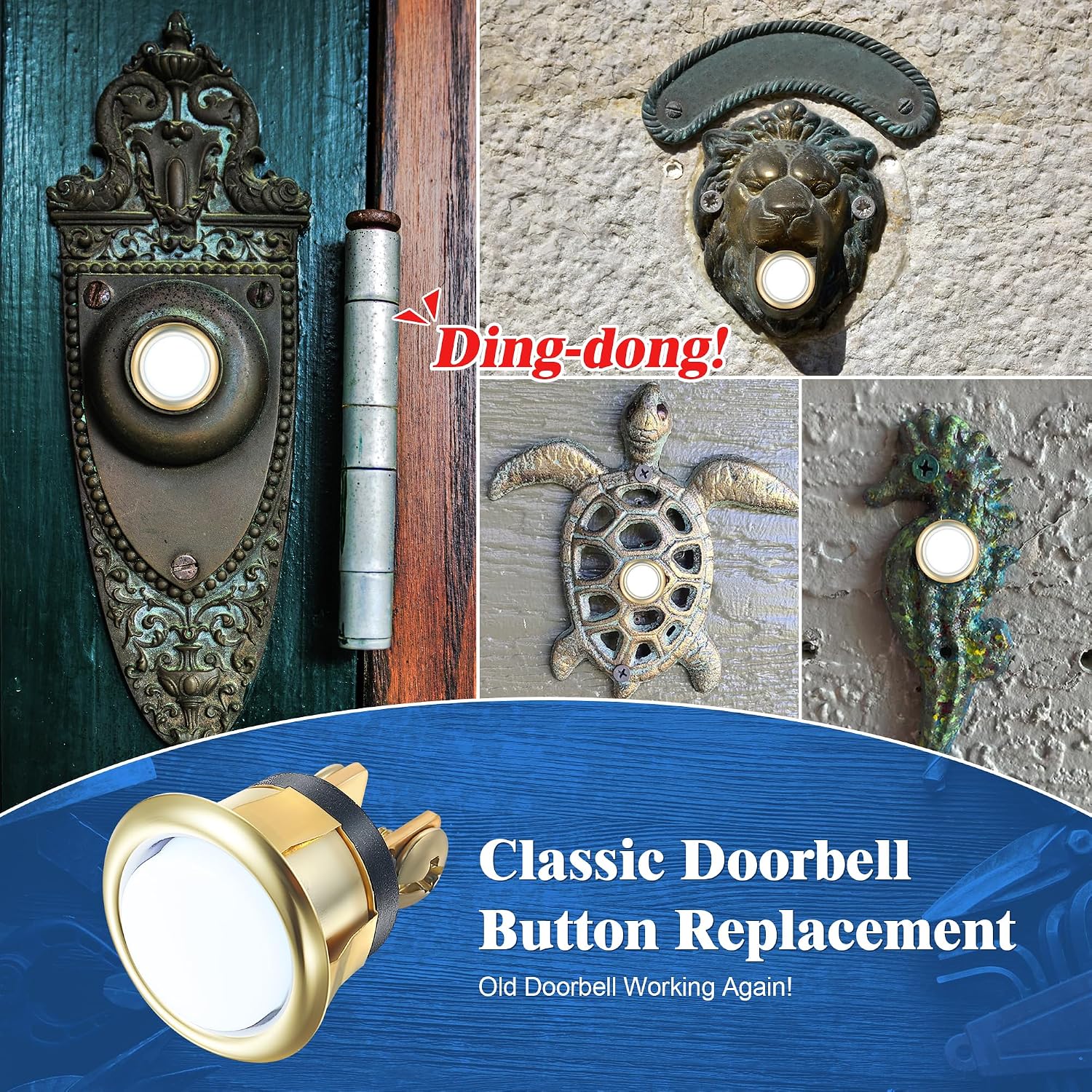 2 Pack Lighted Doorbell Button Replacement, Gold, White Light | Easy to Install Wired Doorbell Button Push Door Bell