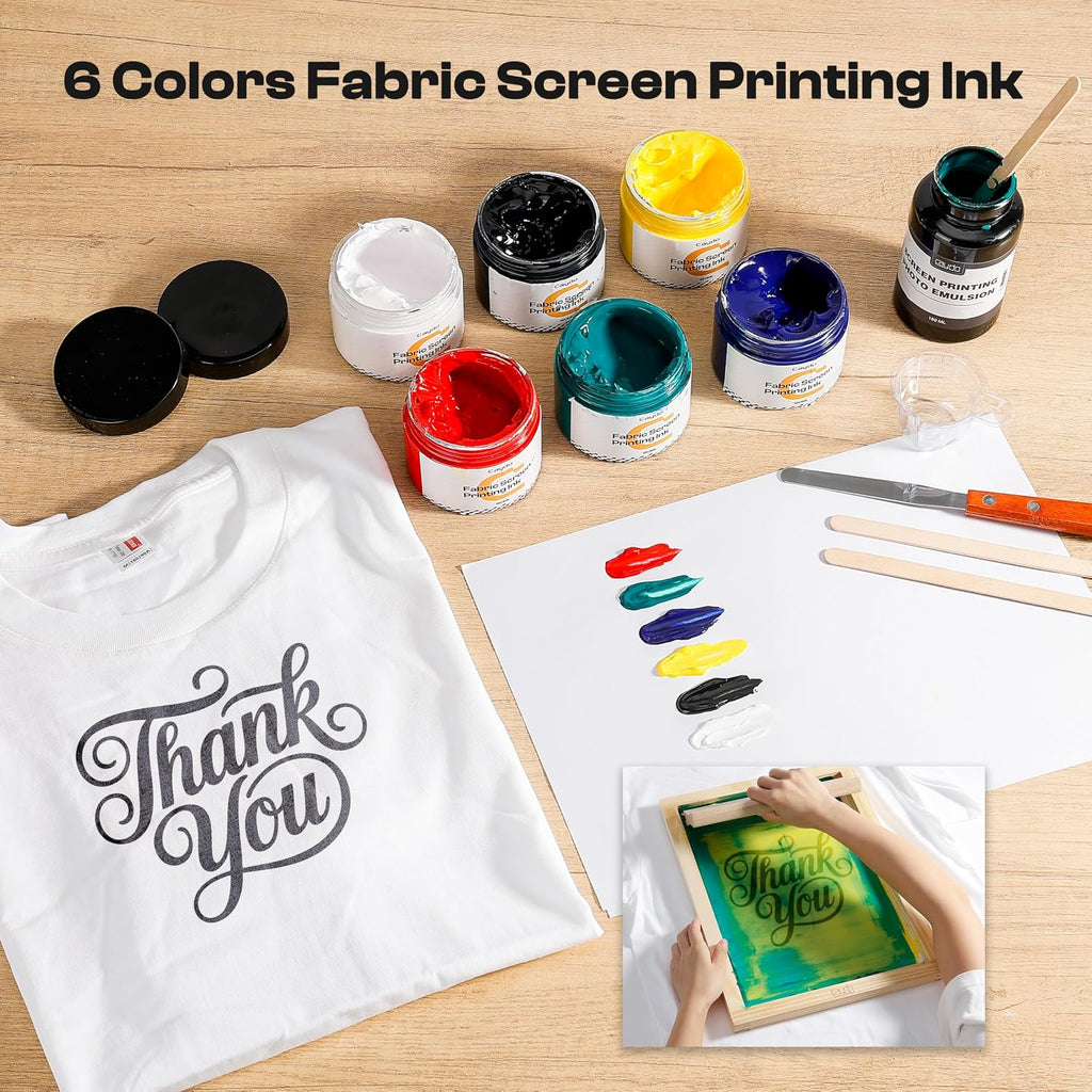 57 Pieces All-in-One Screen Printing Kit with 3 Sizes Wood Screen Printing Frames, 15 A4 Size Inkjet Transparency