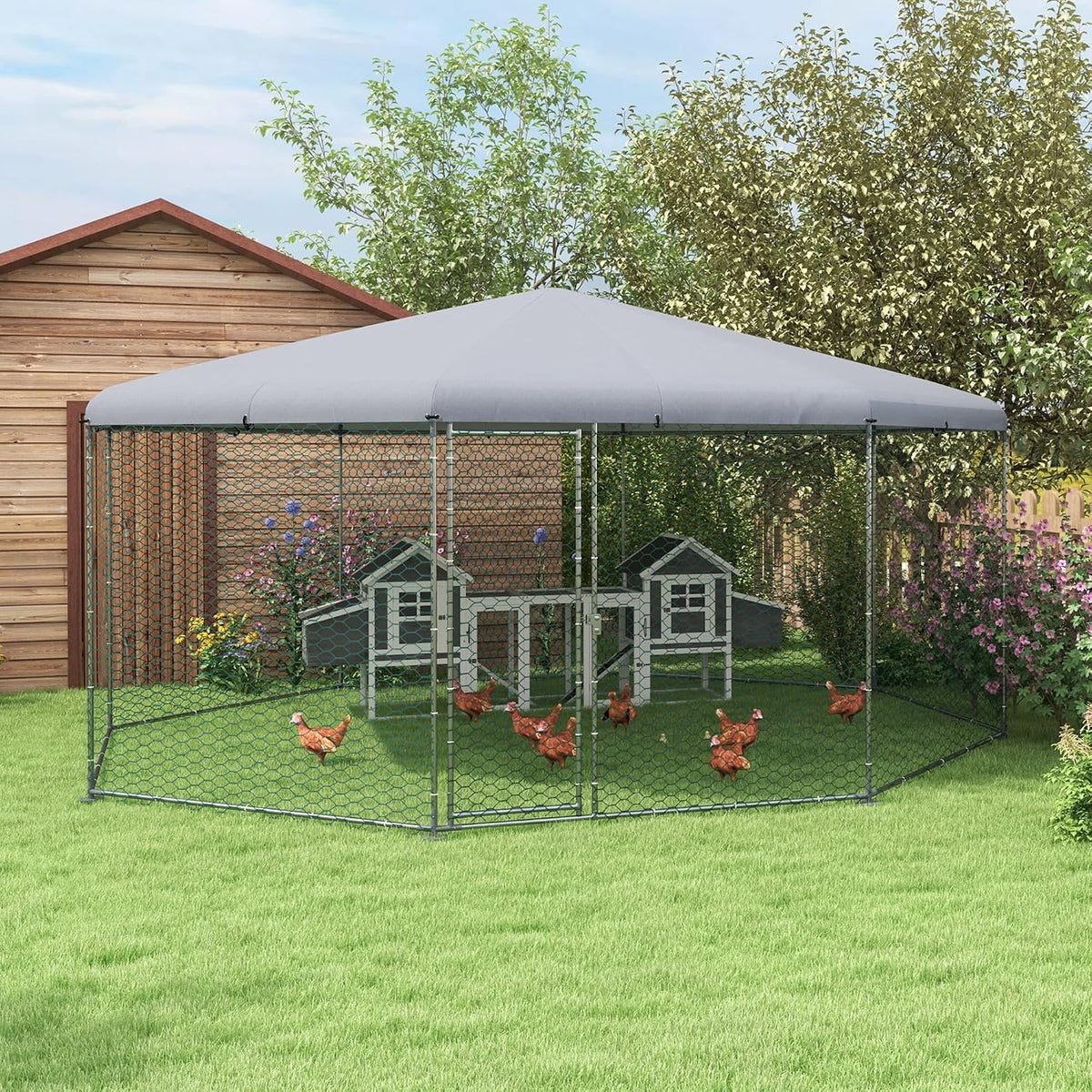 Large Chicken Coop Polygon Shaped Walk in Fence Cage 17.1'x15.7'x9'