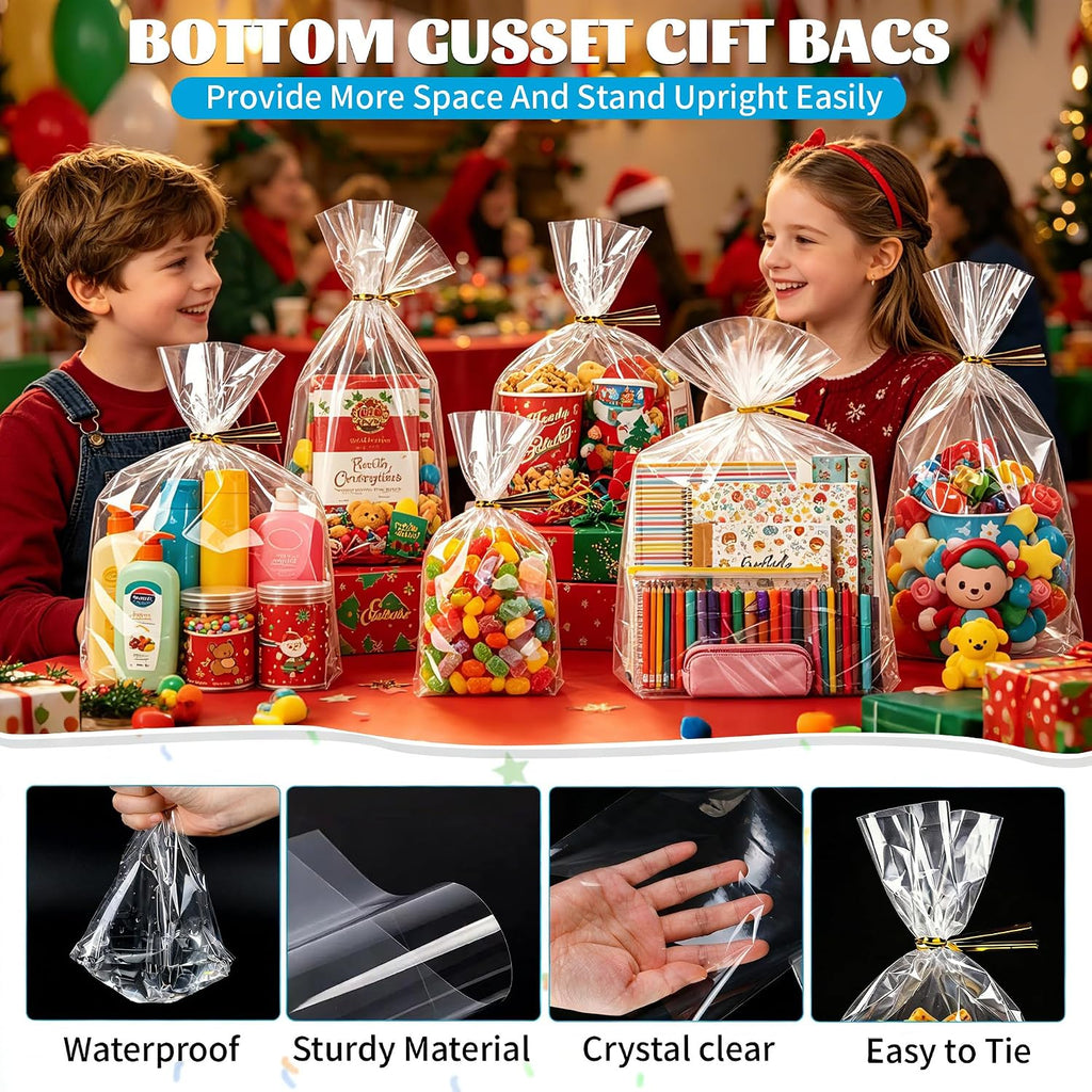 Clear Gift Bags 9x12 Inch, 50 Pack Flat Bottom Cellophane Bags