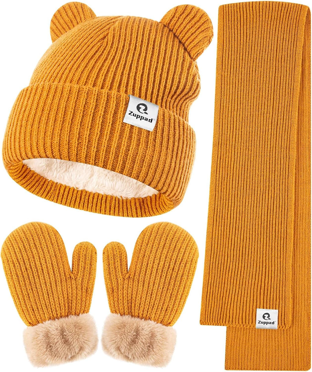 Baby Beanie Mittens Scarf Set,Toddler Infant Kids Winter Hat with Bear Ear Thermal Gloves Neck Warmer Set for Girls Boys
