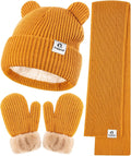 Baby Beanie Mittens Scarf Set,Toddler Infant Kids Winter Hat with Bear Ear Thermal Gloves Neck Warmer Set for Girls Boys