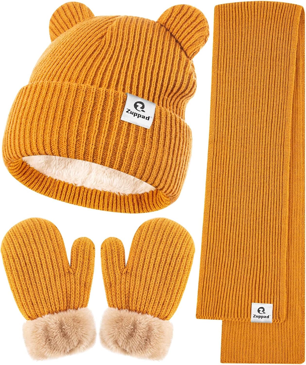 Baby Beanie Mittens Scarf Set,Toddler Infant Kids Winter Hat with Bear Ear Thermal Gloves Neck Warmer Set for Girls Boys