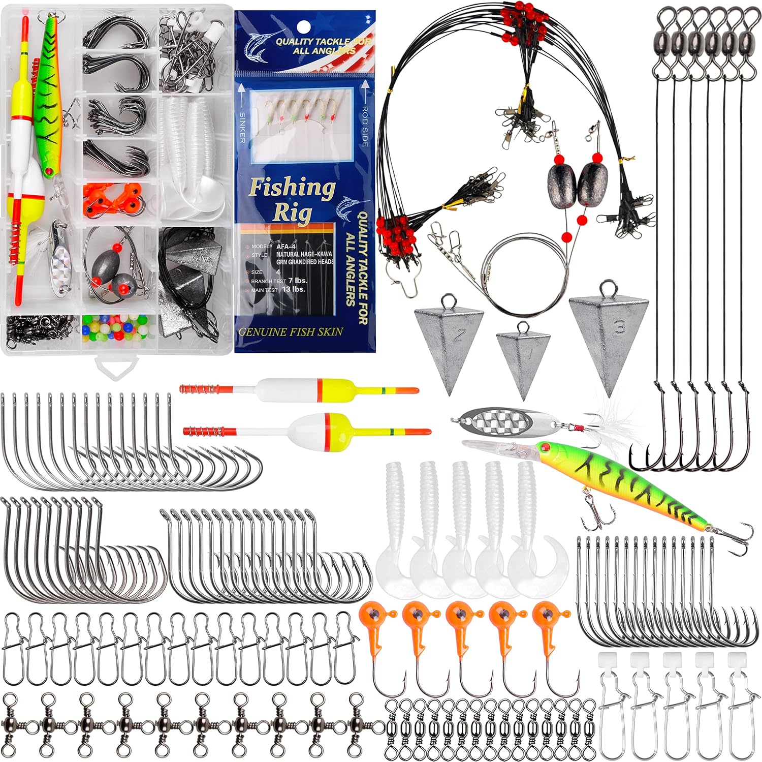 Saltwater Fishing Gear, 180pcs Saltwater Surf Fishing Tackle Kit Saltwater Fishing Lures Fish Finder Rigs Pompano Rig