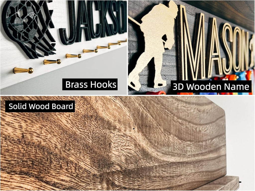 Personalized Medal Holder And Trophy Shelf With 3D Name,Custom Wooden Medal Hanger Display For Awards or