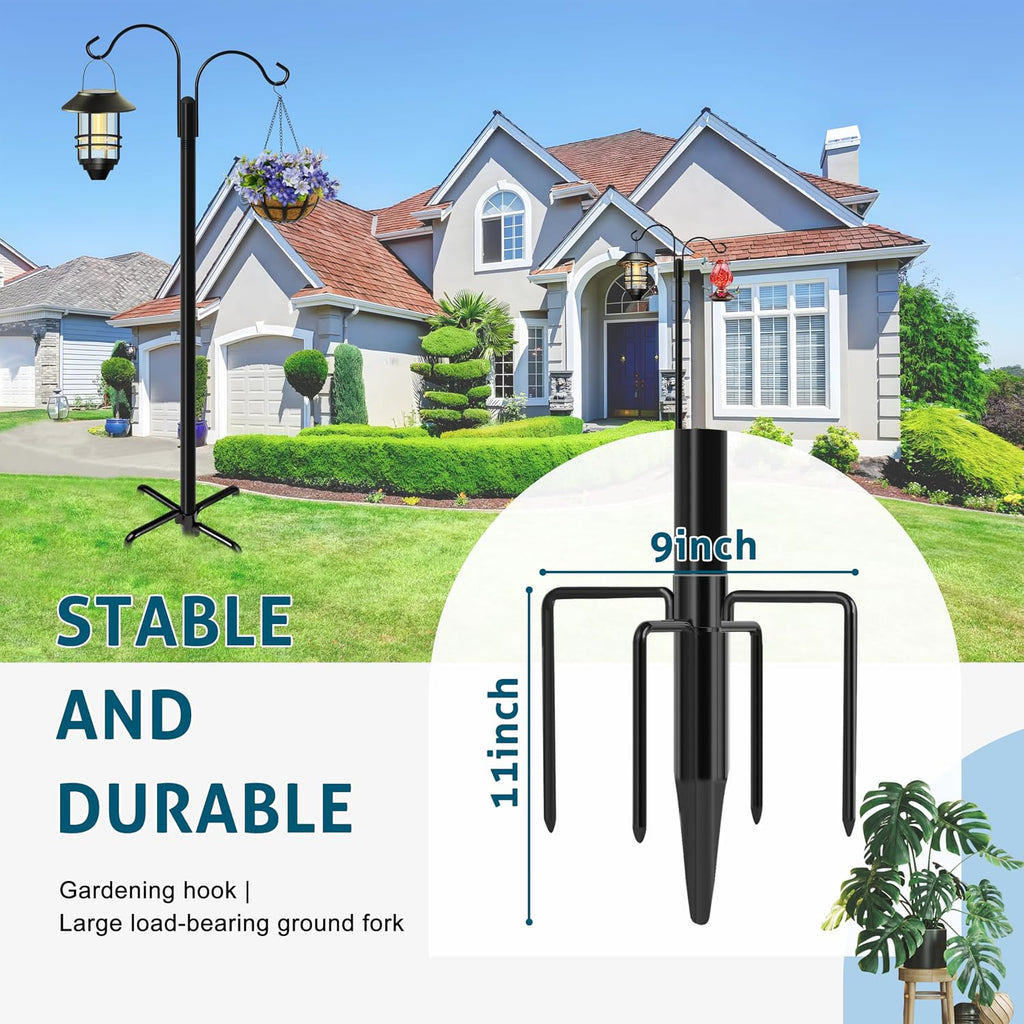 Double Shepherds Hooks for Outdoor, 92 Inch Bird Feeder Pole with 5 Prong Base, Upgrade 1 INCH Thick Heavy Duty