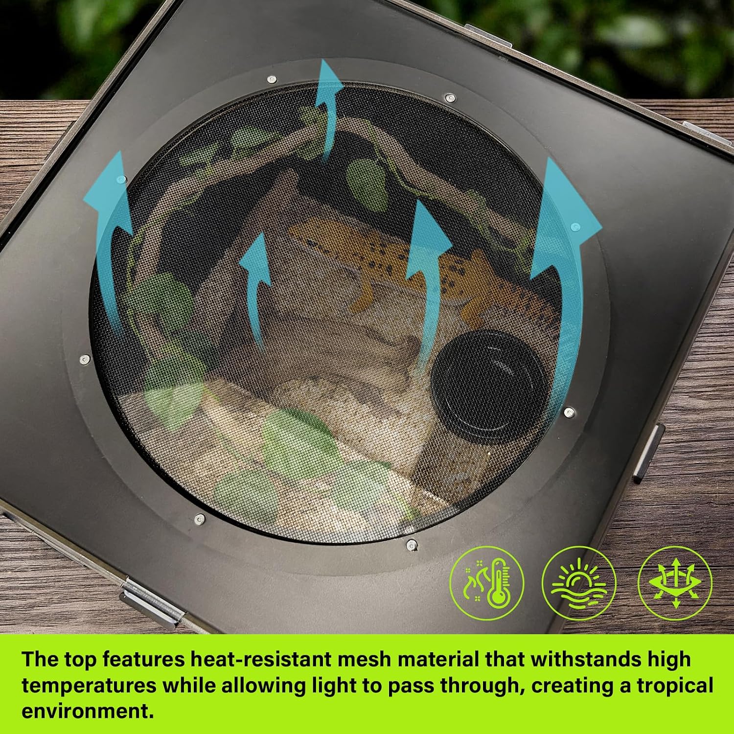 Reptile Tank Enclosure, Reptile Terrarium Acrylic Front Opening with Metal Translucent Mesh Top for Crested Gecko