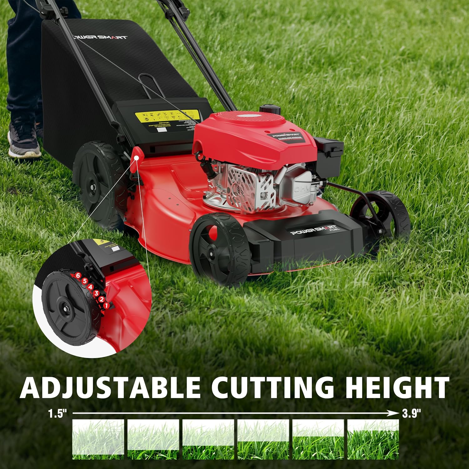 21" Self-Propelled Gas Lawn Mower | 170cc OHV Engine | Rear-Wheel Drive for Slopes | 3-in-1 Bag, Mulch & Discharge |
