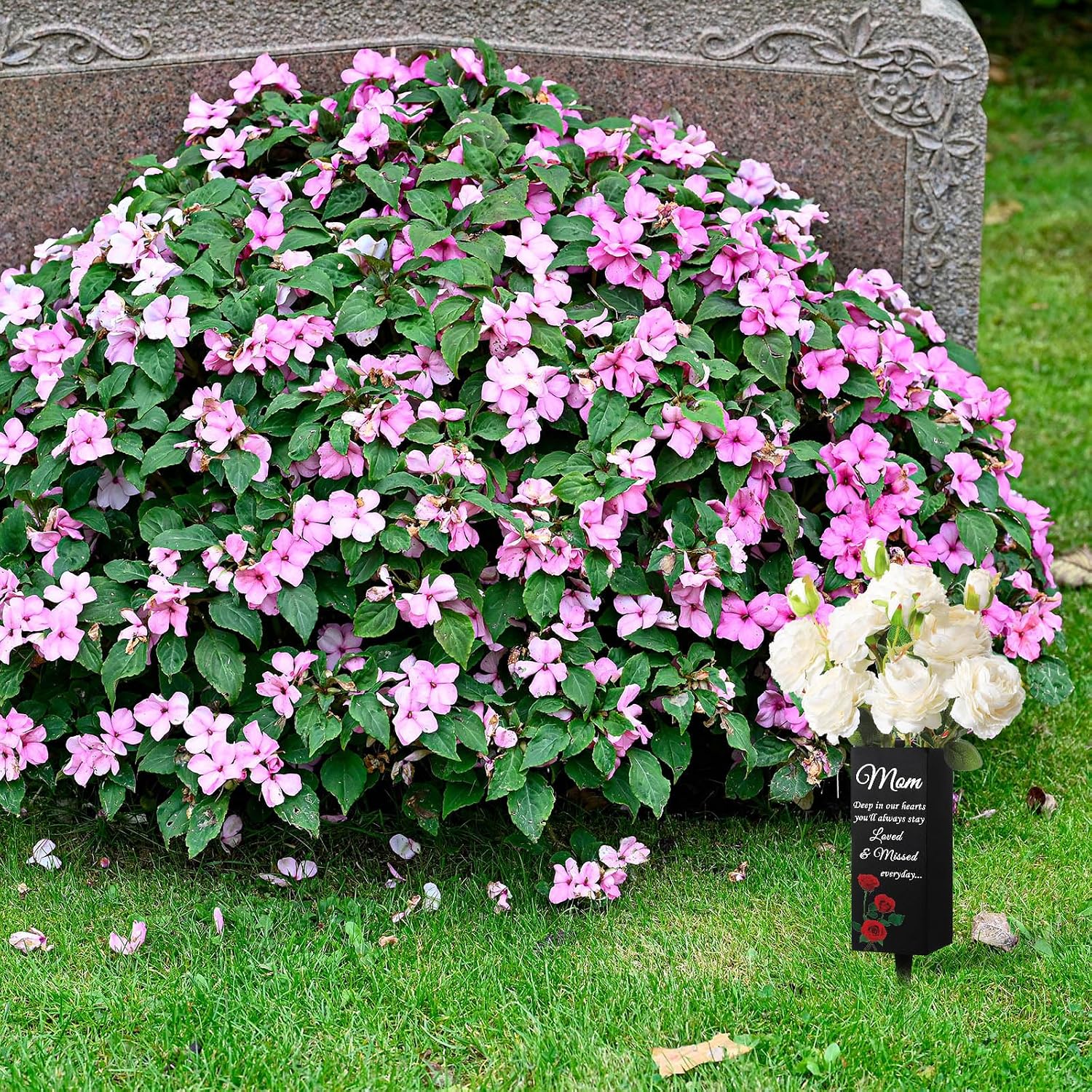 Mom Grave Decorations for Cemetery Metal Grave Vases Mother Memorial Cemetery Flower Holder with Spike Mom Floral