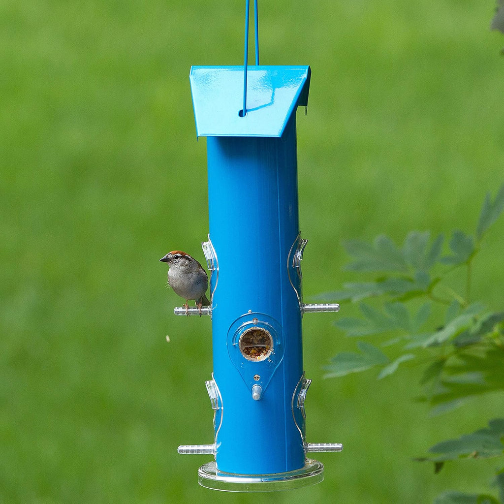 Blue Metal Tube Wild Bird Feeder - 1 lb Capacity for Wild Bird Seed - Durable Construction - 391