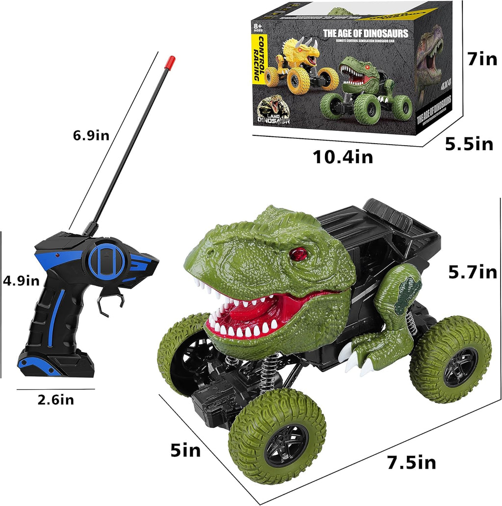 Remote Control Dinosaur Car for Kids Boys, 2.4Ghz All Terrain Remote Control Dinosaur Truck with Light, Rechargeable