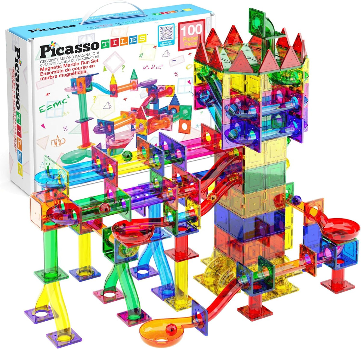100 Piece Marble Run Magnetic Tiles Race Track STEM Ages 3+
