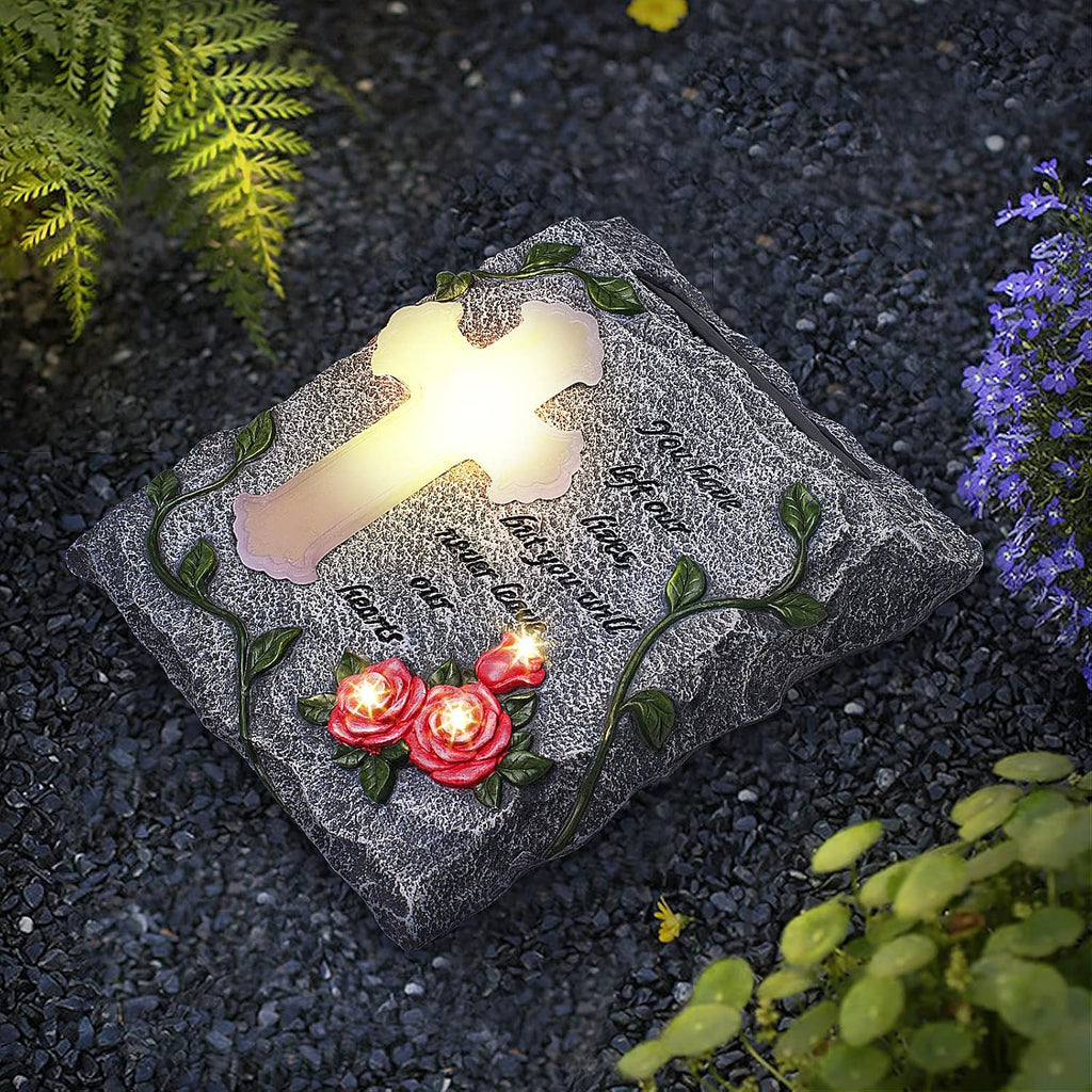 Cross Solar Lights Outdoor Garden Memorial Stepping Stone, IP65 Waterproof is Used for Walls or Lawns, A Touching