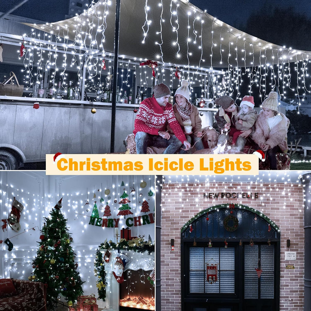Icicle Lights for Outside 720LED 60FT, Cool White Christmas Lights with Remote 8 Modes Dimmable, Waterproof